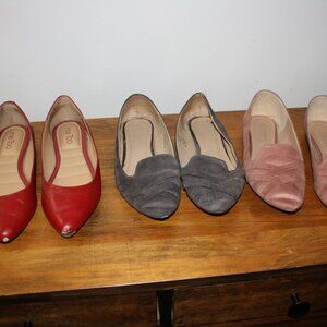 Three pair Women's flat shoes Used.  Pink, Gray & Red Size 7 1/2